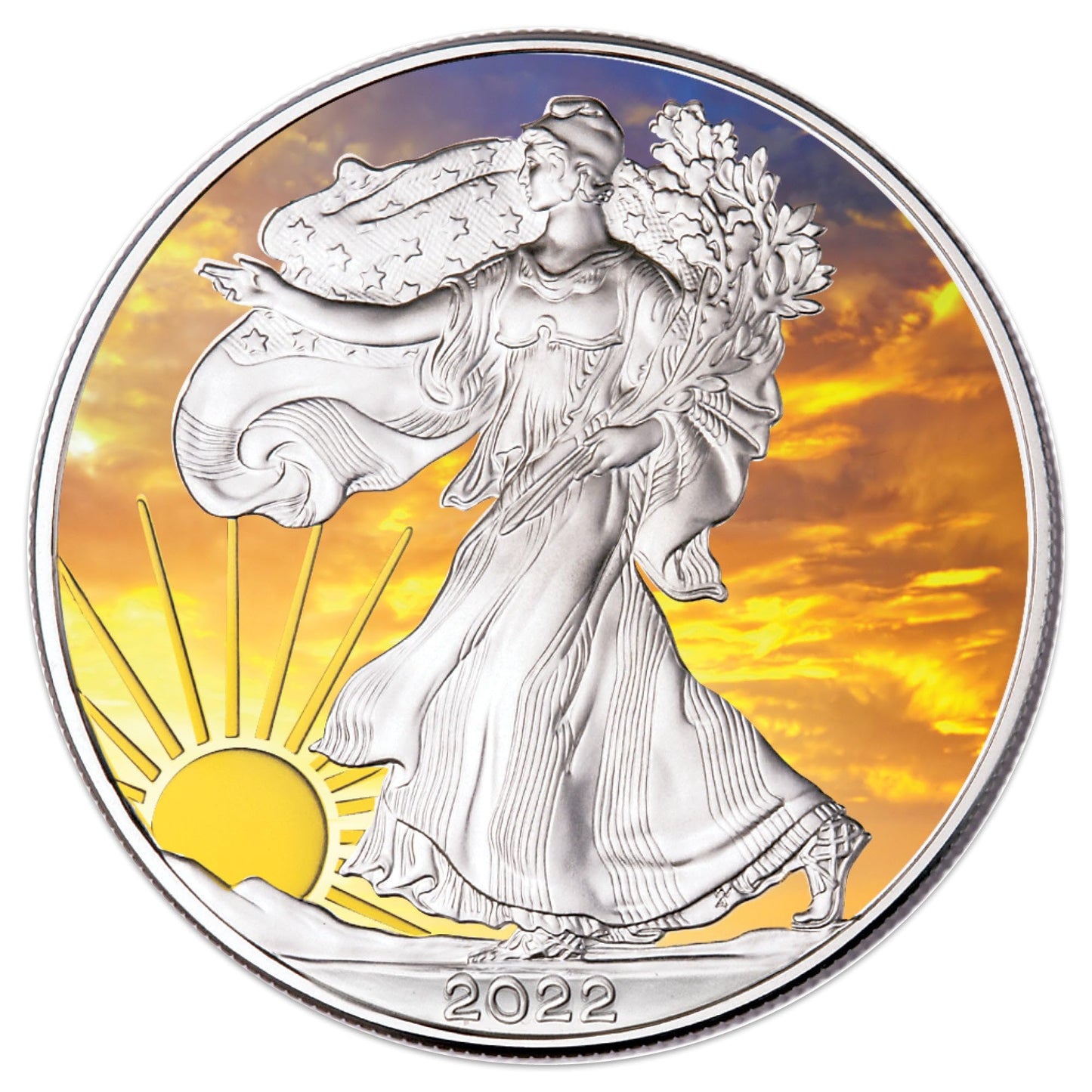 2022 Dawn's Early Light Colorized & Gold-Plated American Silver Eagle with Case