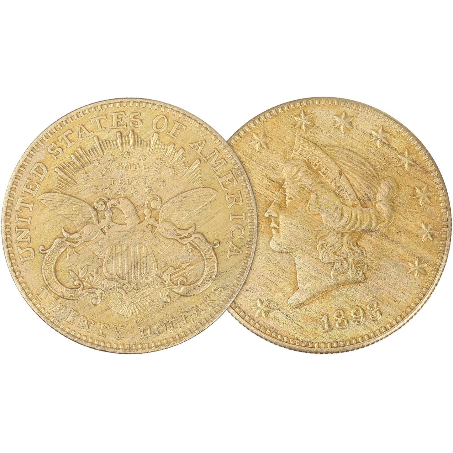 NUOBESTY 2pcs US Coins 1893 Liberty Head Twenty Dollars Commemorative Old Coin Golden