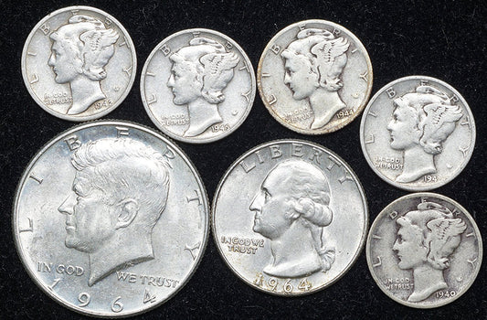 Historic 1900s Silver Coin Collection - Kennedy Half, Washington Quarter, Mercury Dimes!”