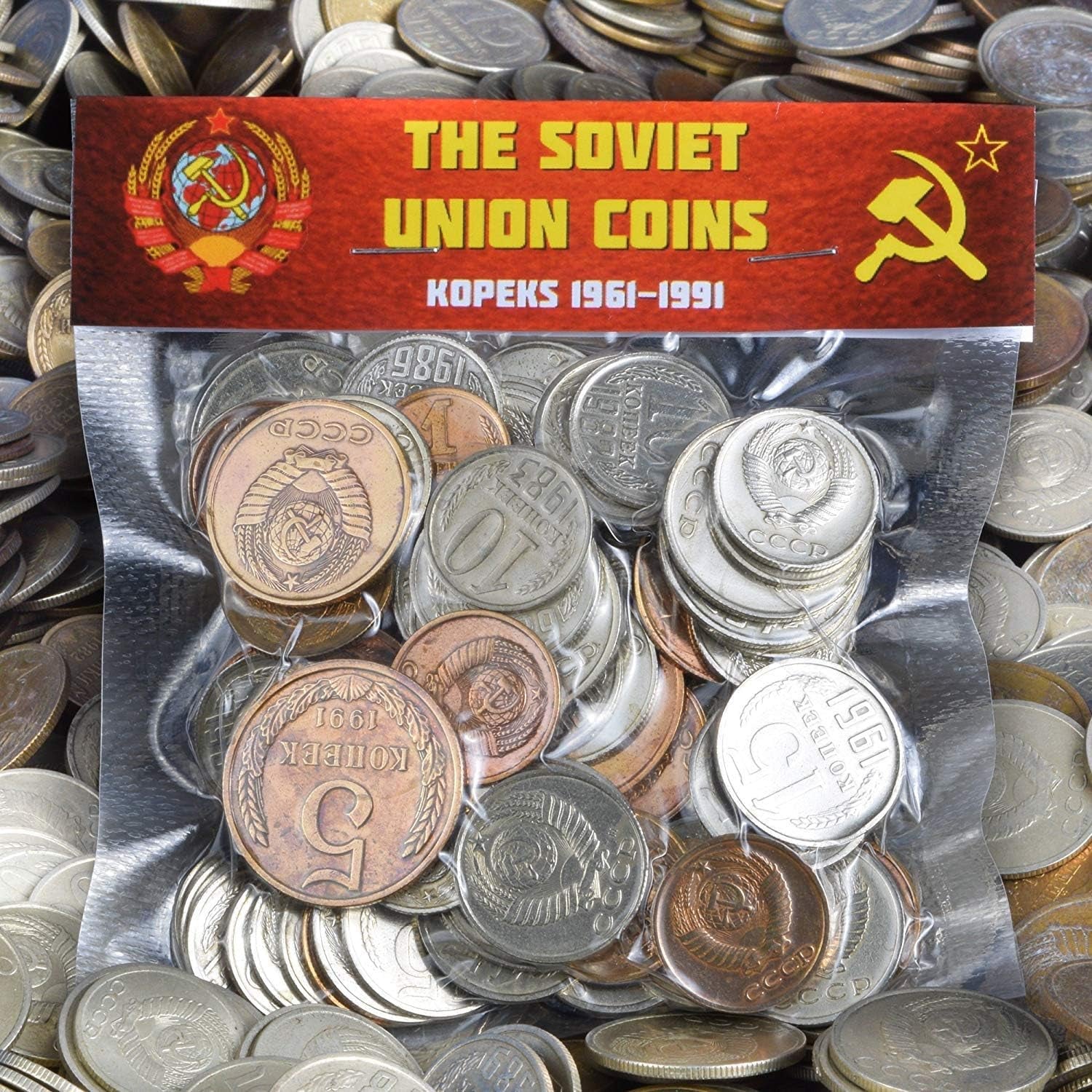 LOT of 100 USSR Soviet Russian KOPEKS Coins 1961-1991 Cold WAR Hammer and Sickle Money