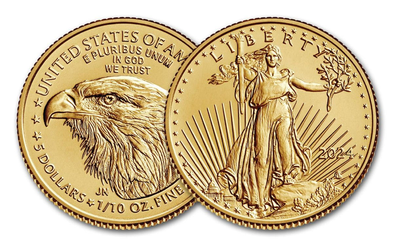 2024 - American Gold Eagle 1/10Th Oz Bullion Coin with Certificate of Authenticity $5 Seller Uncirculated