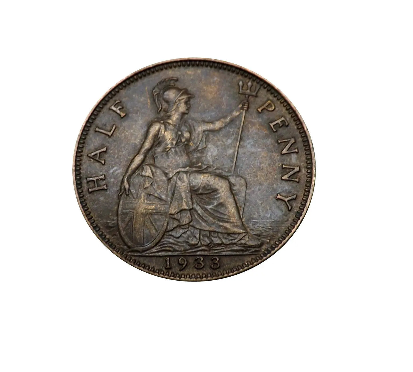 1933 Half Penny Coin with Britannia, King George V from the United Kingdom, Perfect for Birthdays ,Anniversary and within Jewellery