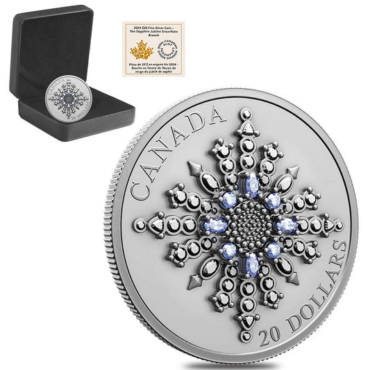 2024 Canada 1 Oz Sapphire Jubilee Snowflake Brooch Silver Coin