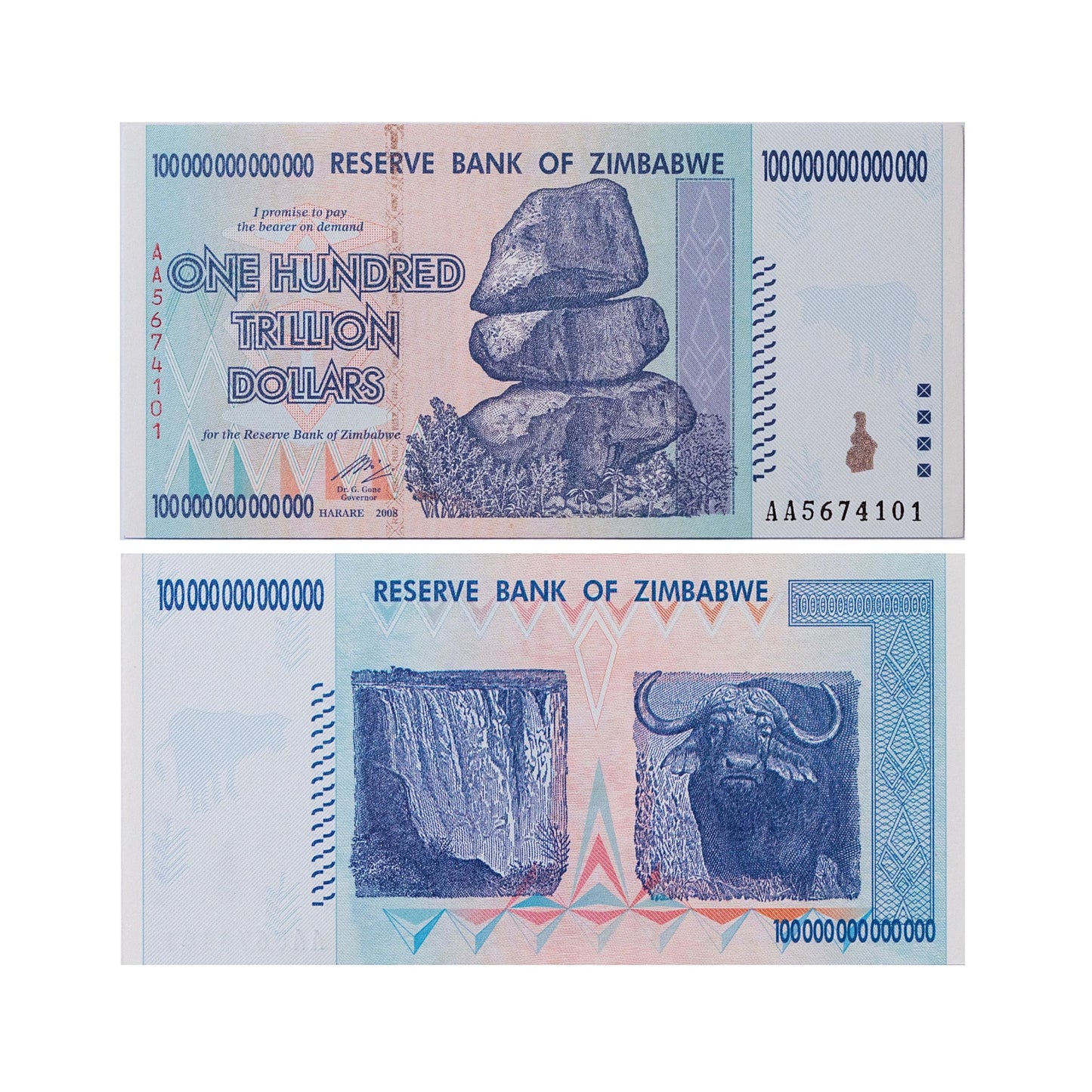 Rare 10-Piece Zimbabwe 100 Trillion Dollar Banknote Set: Uncirculated 2008-AA”