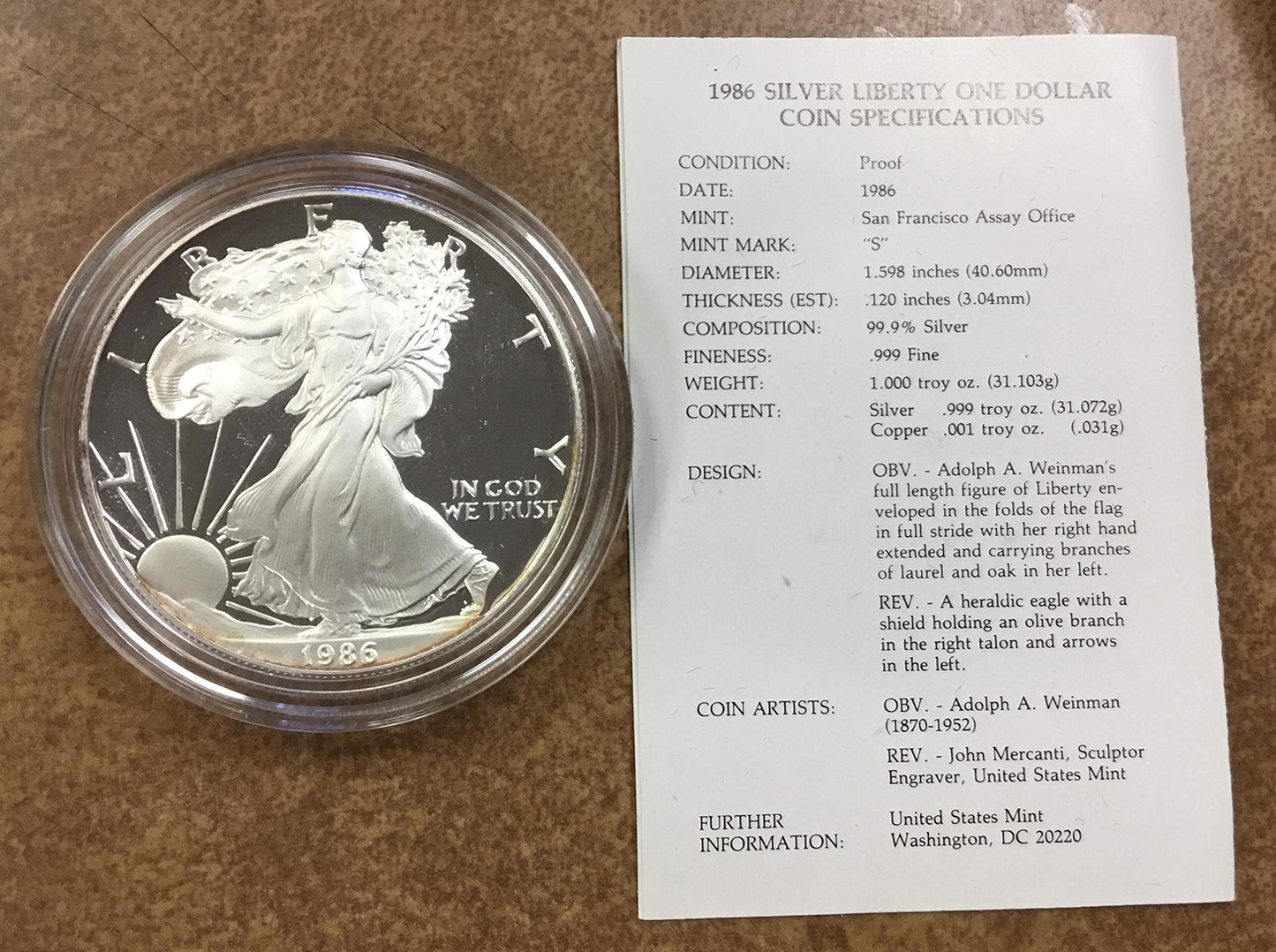 1986-S American Silver Eagle $1 Proof US Mint