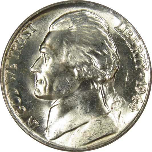 1944 P Jefferson Wartime Silver Nickel Coin – BU Condition