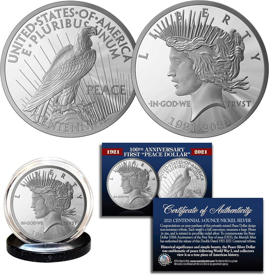 100Th Anniversary of the First Peace Silver Dollar 1 OZ 39Mm Tribute Coin Medallion Double Dated with Certificate