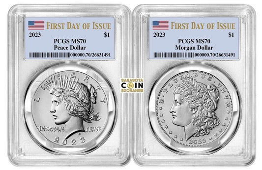 2023 No 2023 Morgan and Peace Dollar Set First Day of Issue PCGS MS70 $1 PCGS MS-70