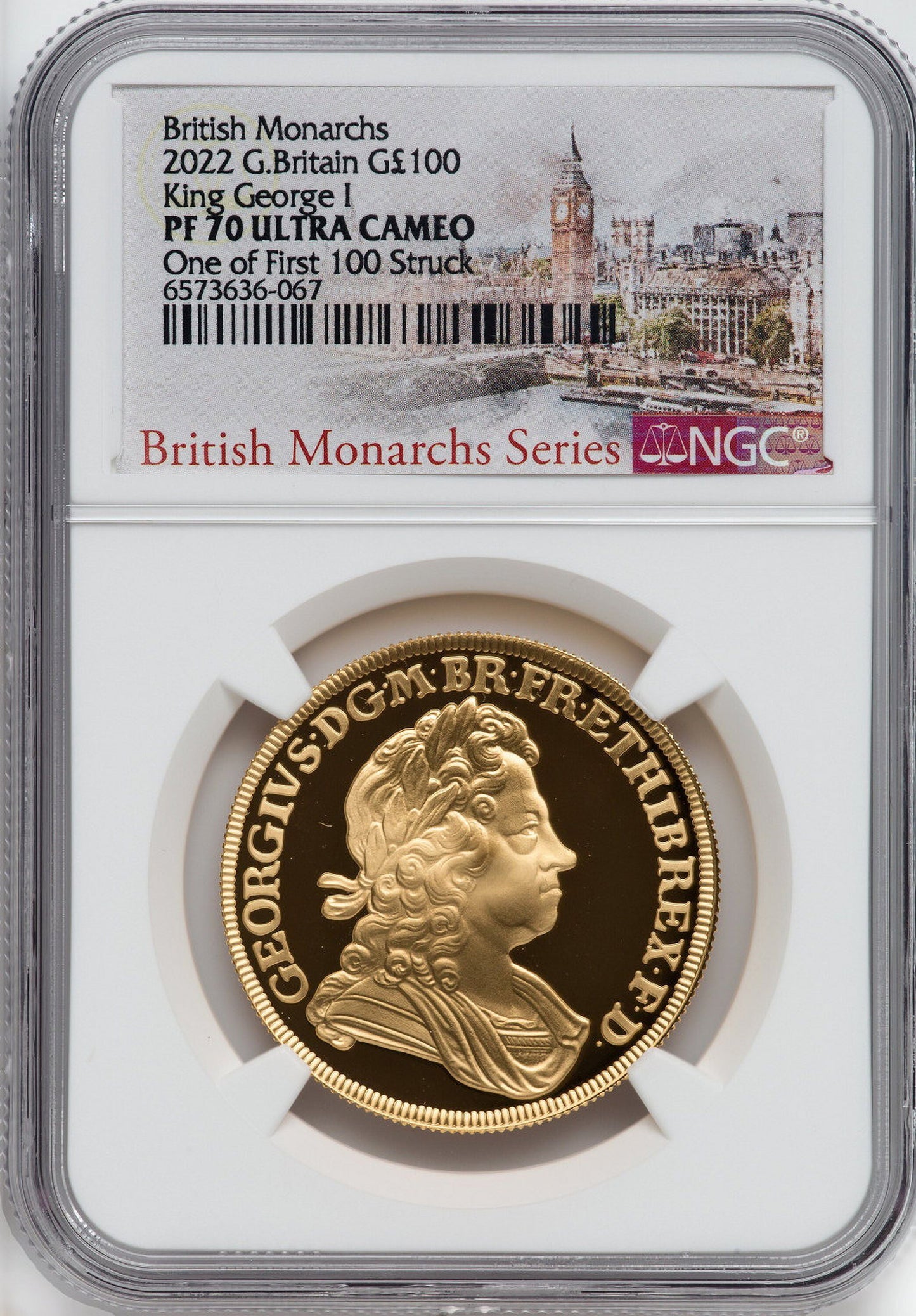 Elizabeth II Gold George I 100 Pounds 2022 PR70 Ultra Cameo NGC. One of First 100 Struck World Coins NGC MS70