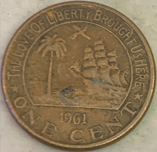 1961 Liberia 1 Cent Coin - Rare Bronze Edition