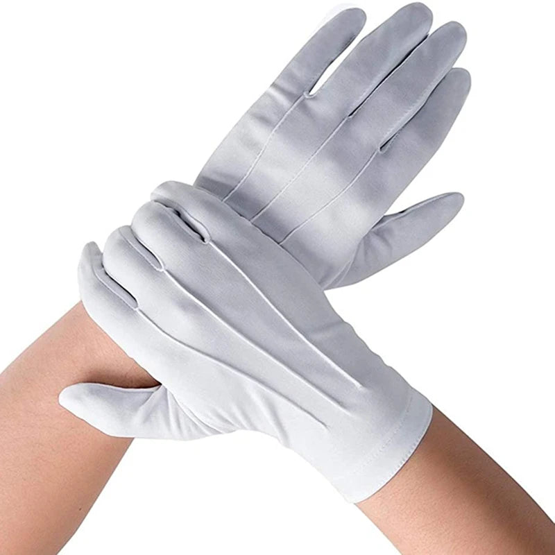 White Formal Cotton Gloves for Tuxedo, Parade, Ceremony, Cosplay - 4PCS