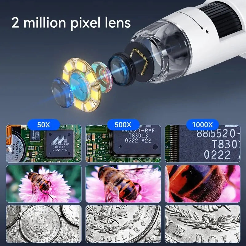 Versatile 1000X USB Digital Microscope for Coins & Electronics Repair"