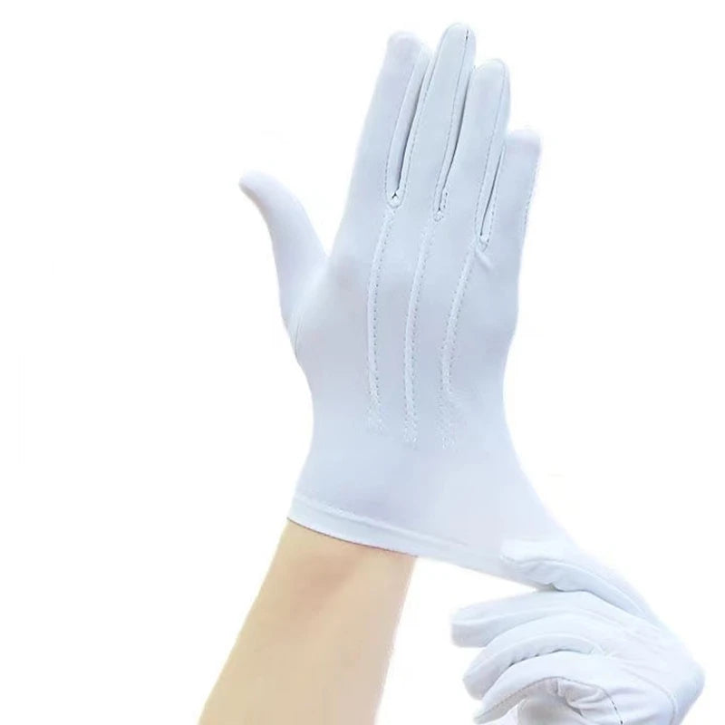 White Formal Cotton Gloves for Tuxedo, Parade, Ceremony, Cosplay - 4PCS