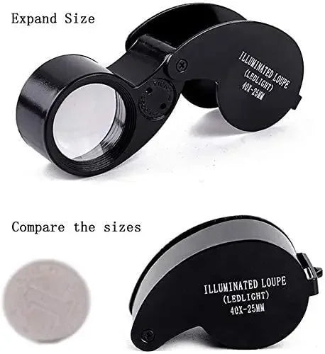 High-Power 40X Folding Magnifier - LED Light for Jewelry and Diamond Identifying"