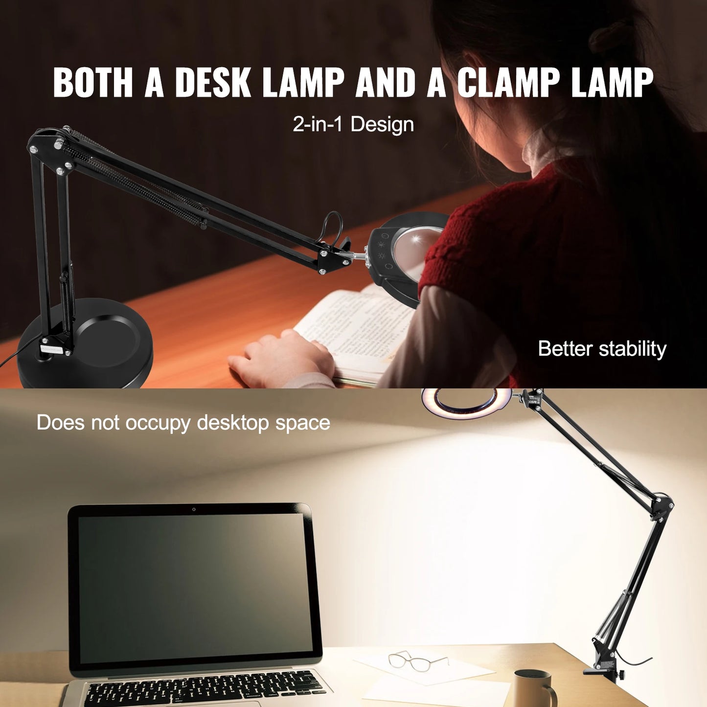 VEVOR 5X Magnifying Glass Lamp - Versatile Desk Magnifier with Adjustable LED"