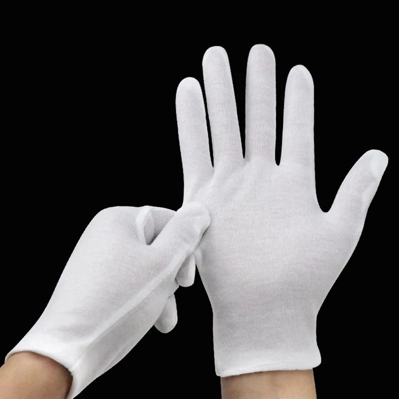 12 Pairs White Cotton Gloves - Moisturizing, Washable, Jewelry & Coin Handling