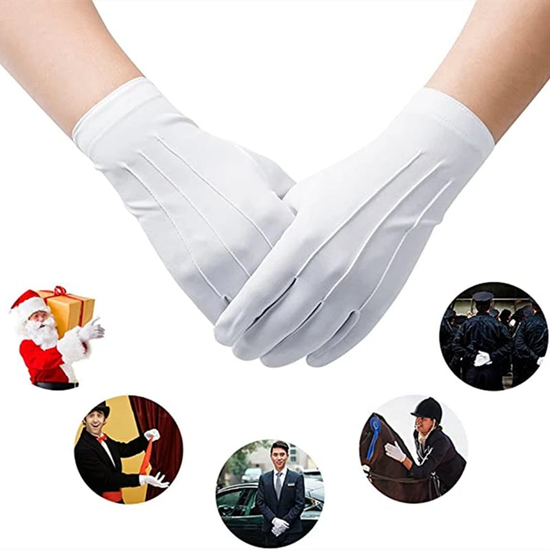 White Formal Cotton Gloves for Tuxedo, Parade, Ceremony, Cosplay - 4PCS