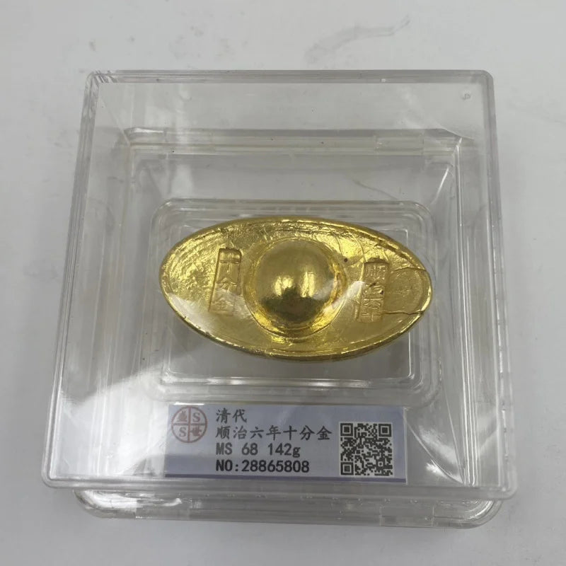 Antique Qing Dynasty Gold Ingot - Classical Copper Craft with PCGS Scan Code