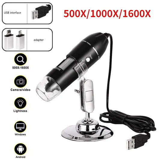 Versatile 3in1 USB Digital Microscope: 1600X Magnifier for Tech Enthusiasts"