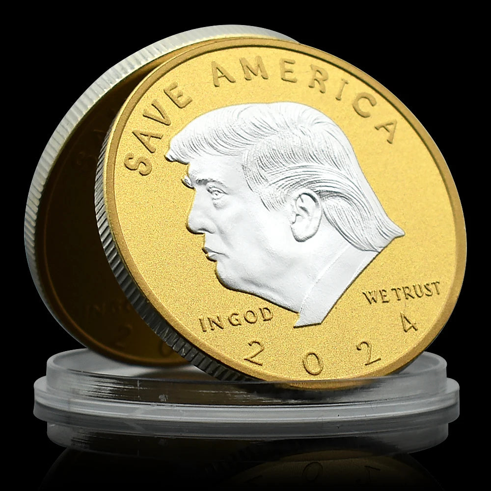 Donald Trump 2024 Gold Plated Challenge Coin, Fight for USA Gift