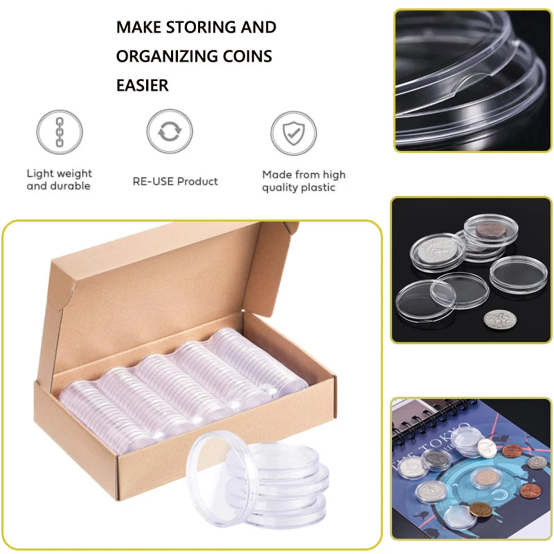 Best Seller: 10/100pcs Transparent Plastic Coin Holders - Secure Coin Storage"