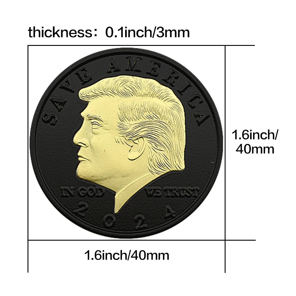 Donald Trump Black Embossed Challenge Coin – Fight for USA, Gold-Plated