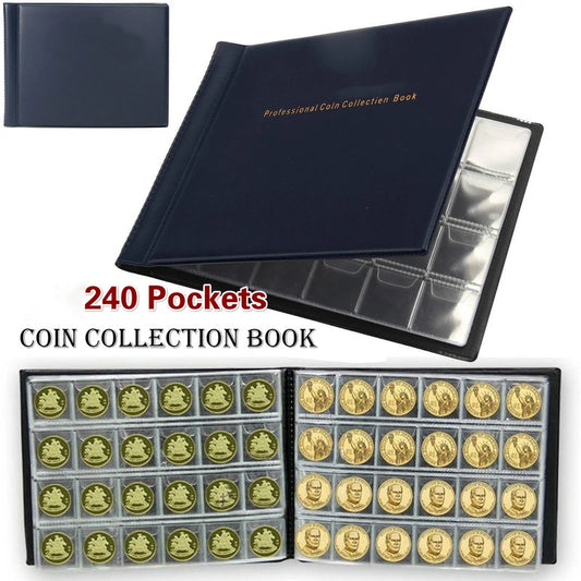 High-Quality 240/120 Pocket Coin Storage Album - 10 Page Royal Coin Collection Holder