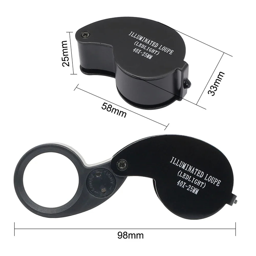 High-Power 40X Folding Magnifier - LED Light for Jewelry and Diamond Identifying"