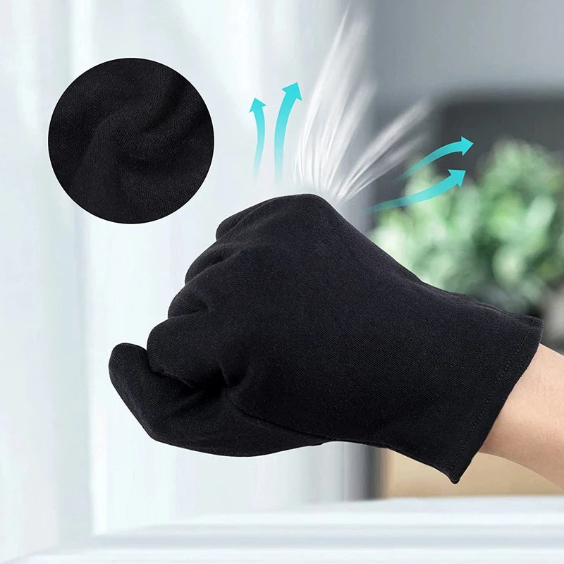 Black Washable Cotton Gloves for Moisturizing, Jewelry, Serving, Spa - Dry Hands Solution"