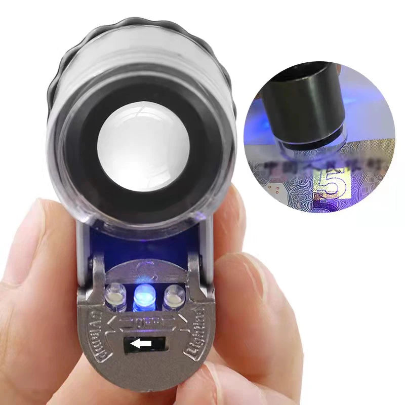 Portable 50X Jeweler coins Magnifier with LED Light & UV Detector – Pocket Size!"