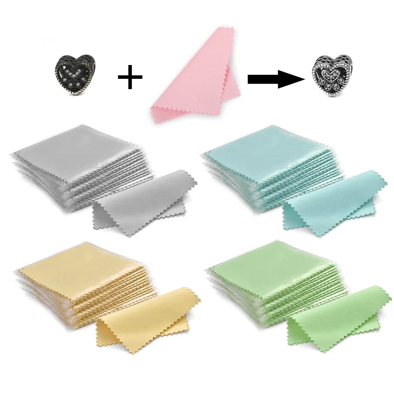 50pcs 8x8cm Polishing Cloths – Shine Silver, Gold & Platinum”