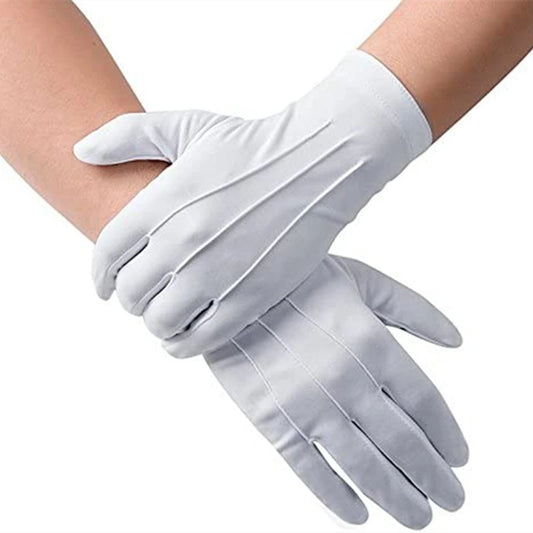 White Formal Cotton Gloves for Tuxedo, Parade, Ceremony, Cosplay - 4PCS