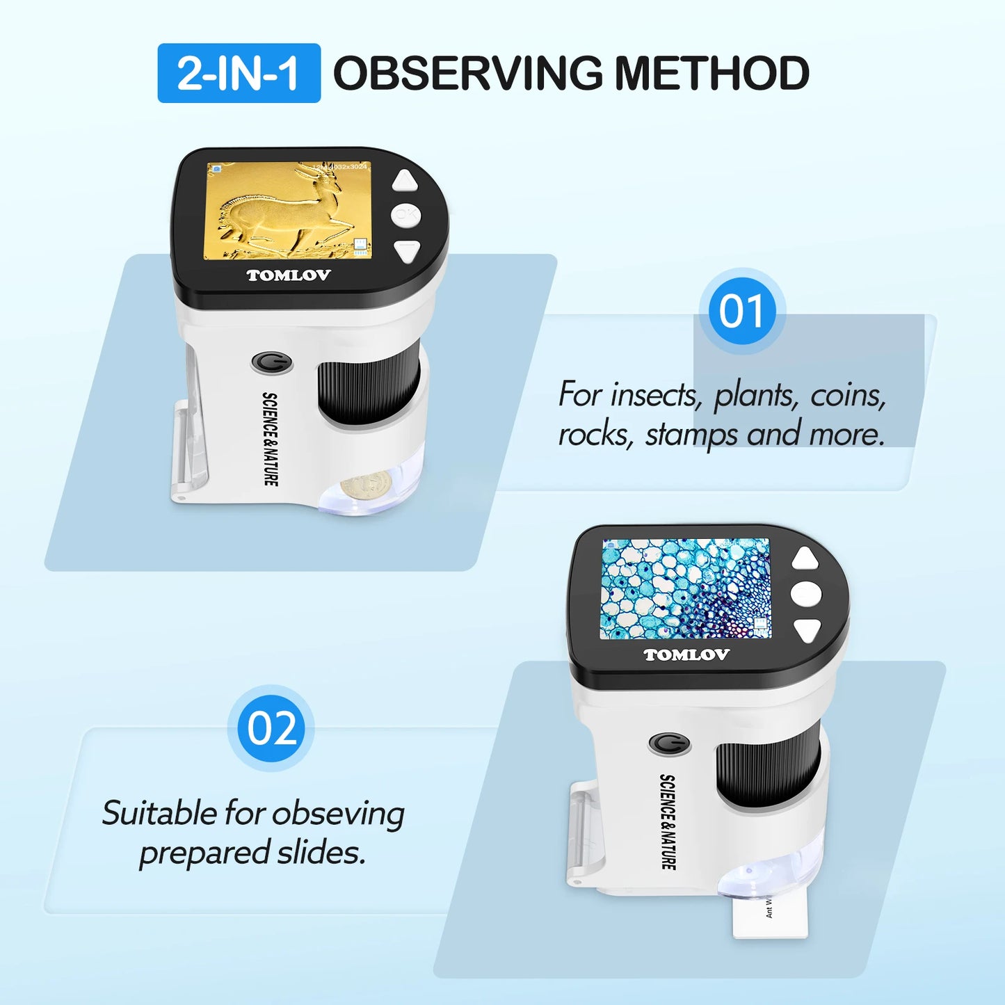 TOMLOV 800X Microscope with LED - Ultimate Tool for Young Scientists!