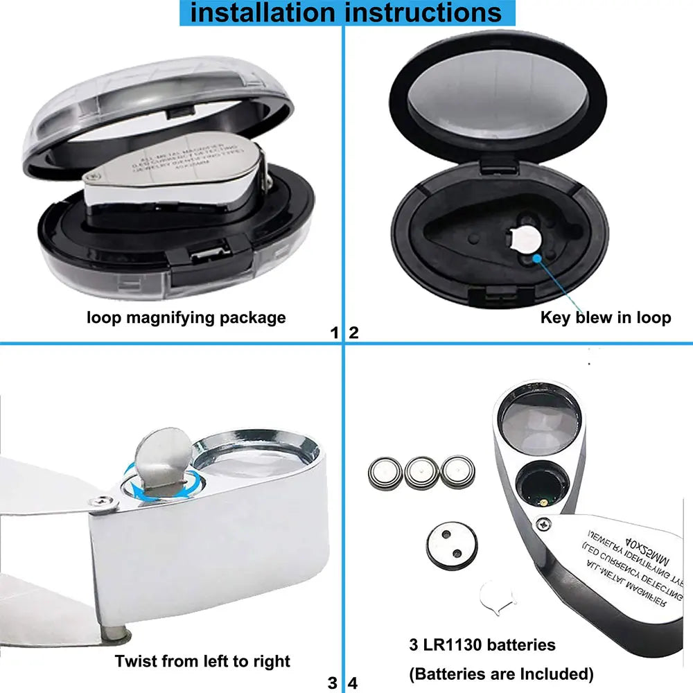 Multifunctional 40X Jewelry Magnifier - LED & UV Light, Folding Design"