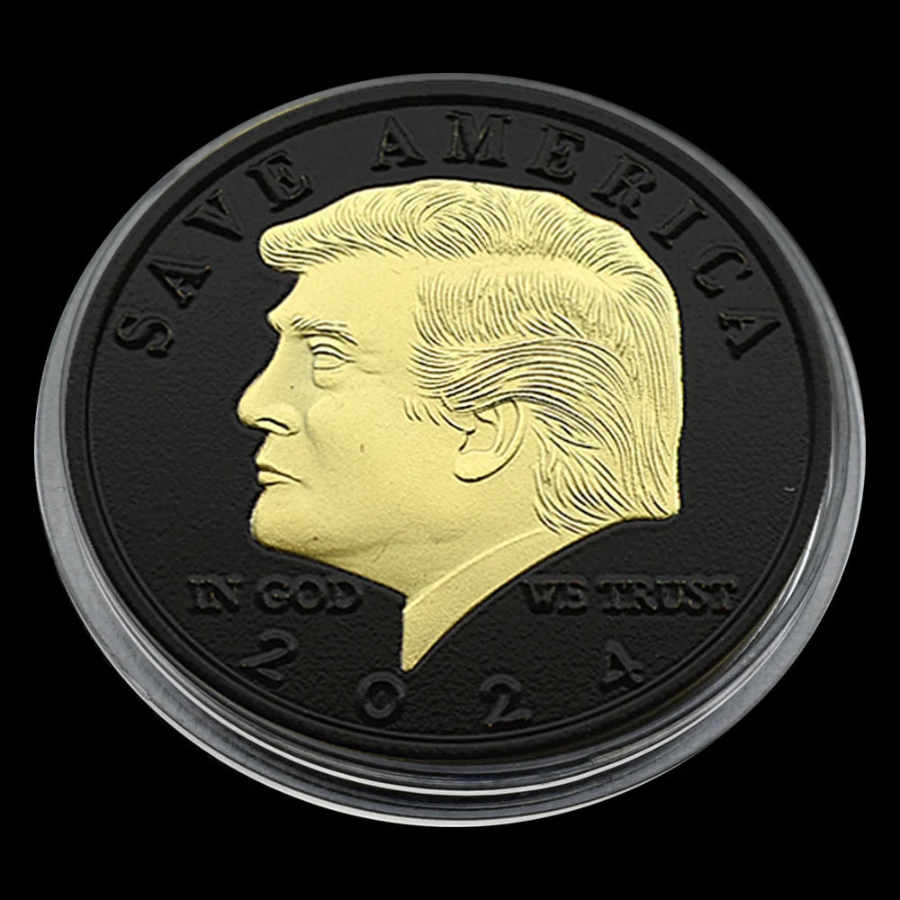 Donald Trump Black Embossed Challenge Coin – Fight for USA, Gold-Plated