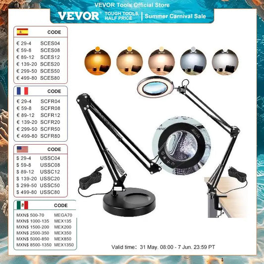 VEVOR 5X Magnifying Glass Lamp - Versatile Desk Magnifier with Adjustable LED"