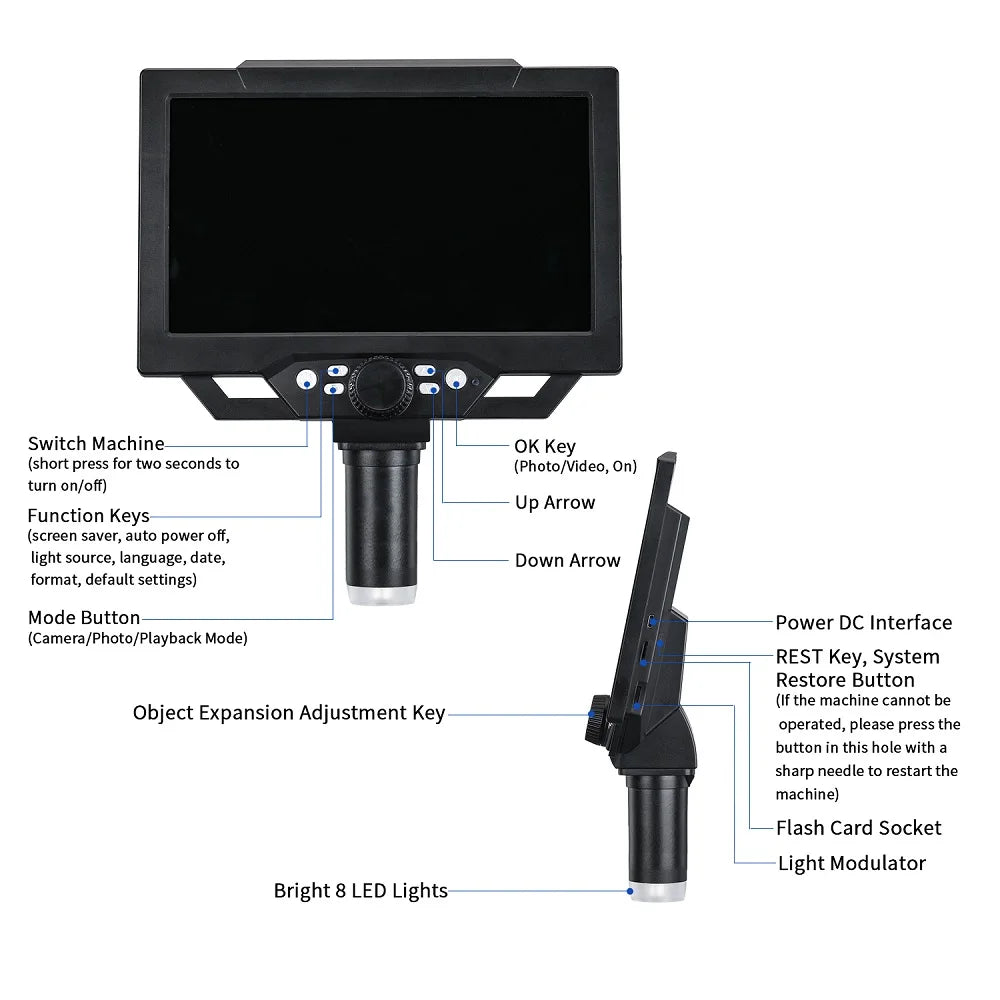 G1600 9-Inch LCD Digital Microscope - Ideal for Soldering, PCB, Jewelry