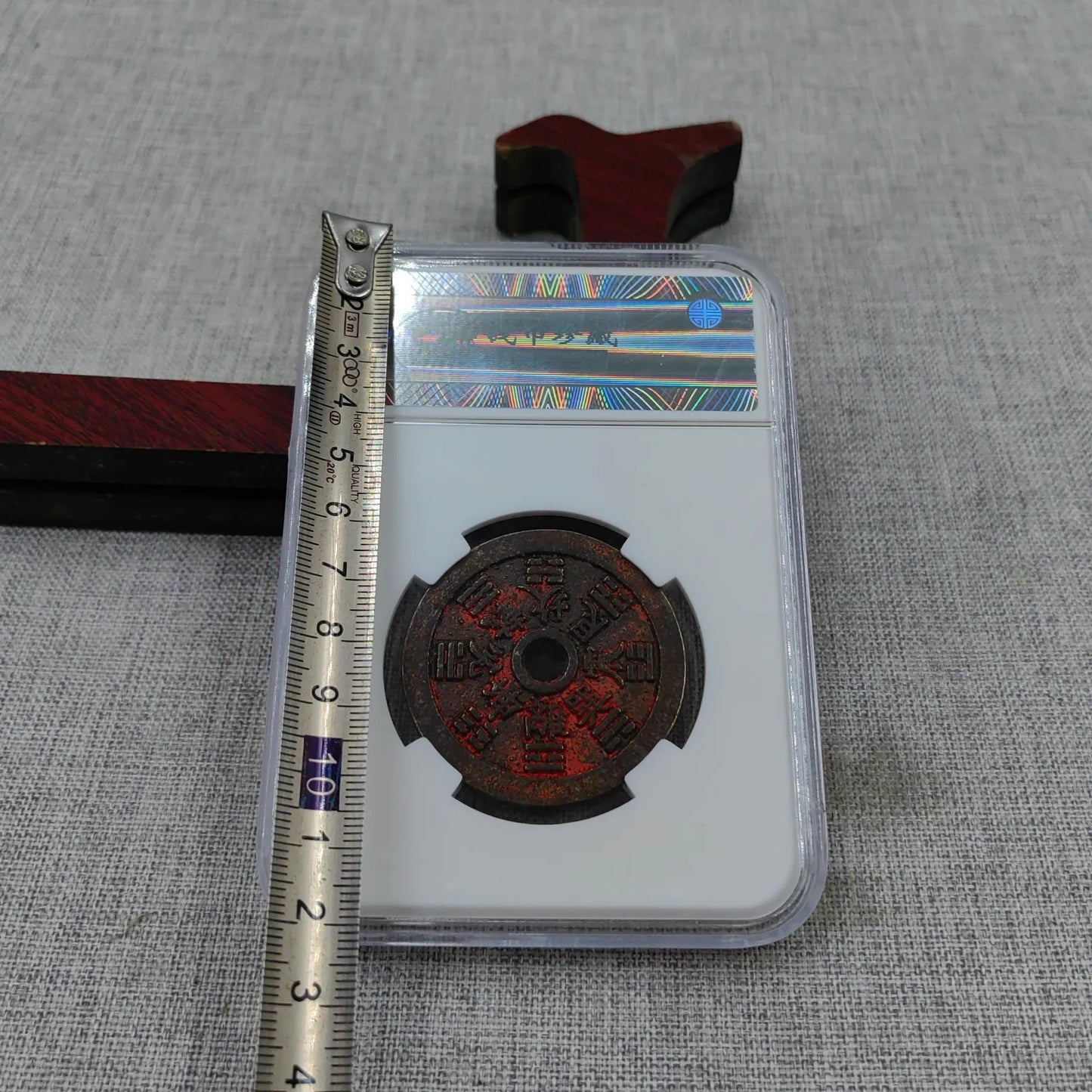 Qing Dynasty Square Hole Cinnabar Mountain Ghost Coin - PCGS Certified Antique