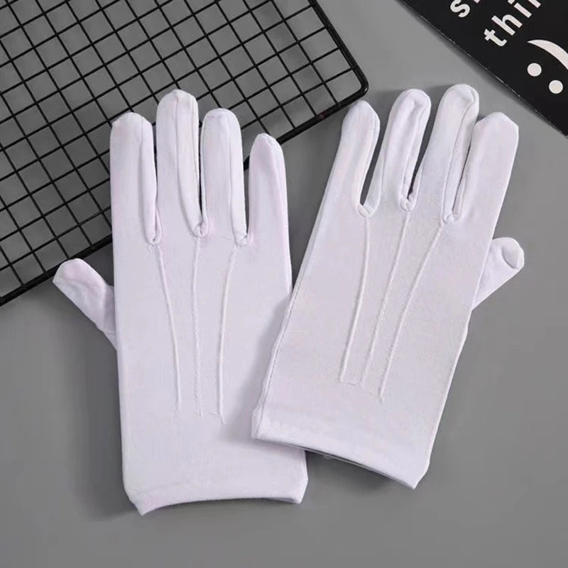 White Formal Cotton Gloves for Tuxedo, Parade, Ceremony, Cosplay - 4PCS