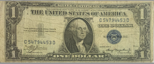 Collectible 1935-A $1 Silver Certificate – No Motto, Blue Seal, Series P#416a"