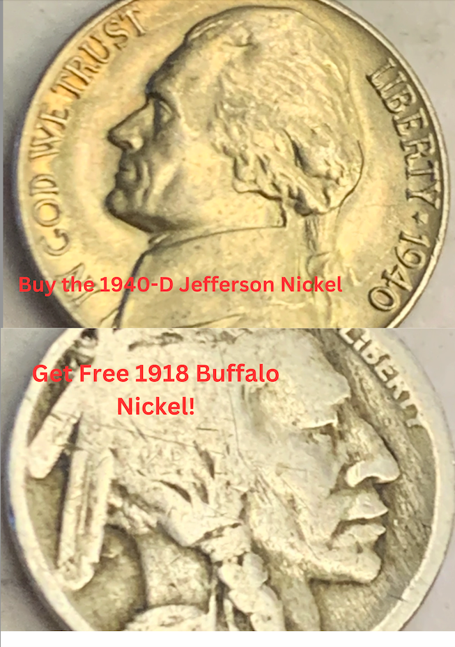 Mint State 1940-D Jefferson Nickel - Includes 1918 Buffalo Nickel Bonus