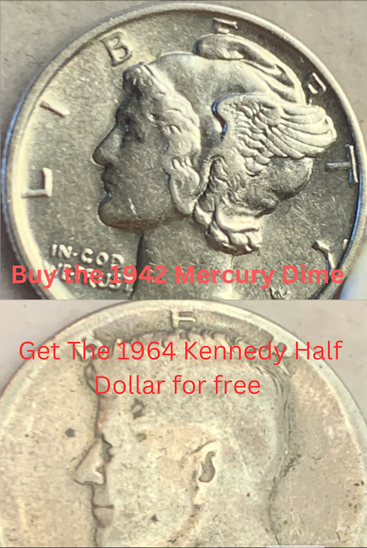 1942 Mercury Dime - Iconic WWII Era Coin, Free 1964 Kennedy Half Dollar