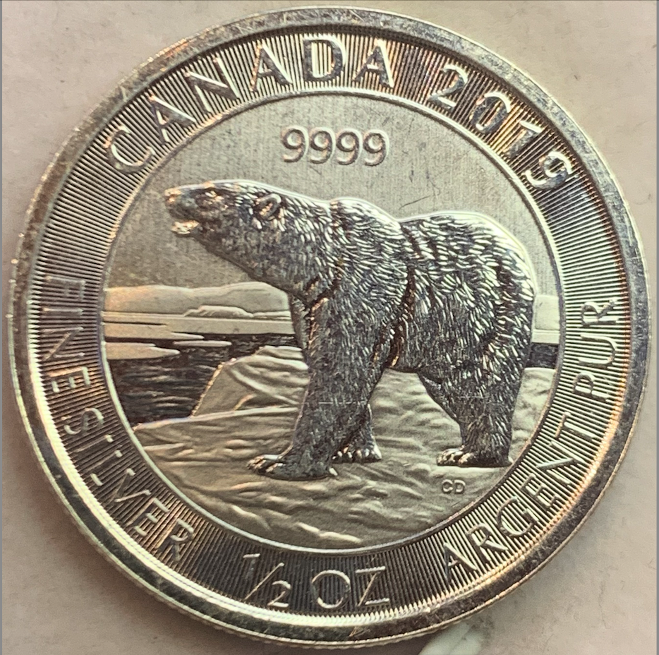 2019 1/2 oz Canadian Polar Bear Silver Coin - .9999 Pure Silver