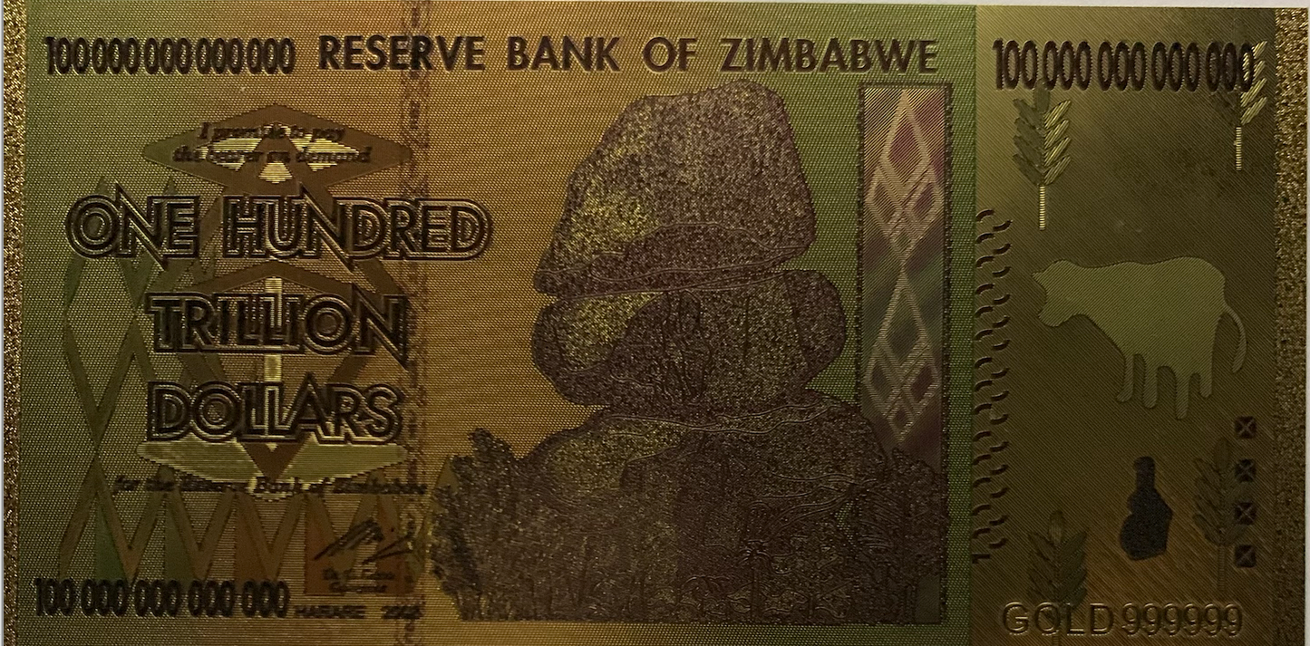 Non-Circulating Zimbabwe 100 Trillion Dollar Note - Plastic, High Quality