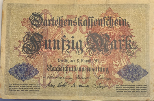 Rare 50 Mark 1914 German Banknote - William II Era, Demonetized