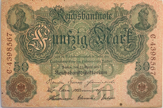 Vintage 50 Mark Banknote (1906-1910) - German Empire Currency