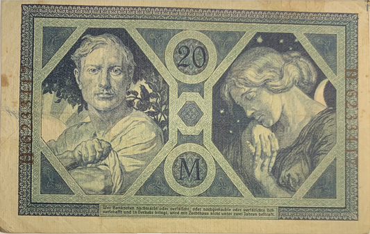 Vintage 1915 20 Mark Banknote - German Empire Currency