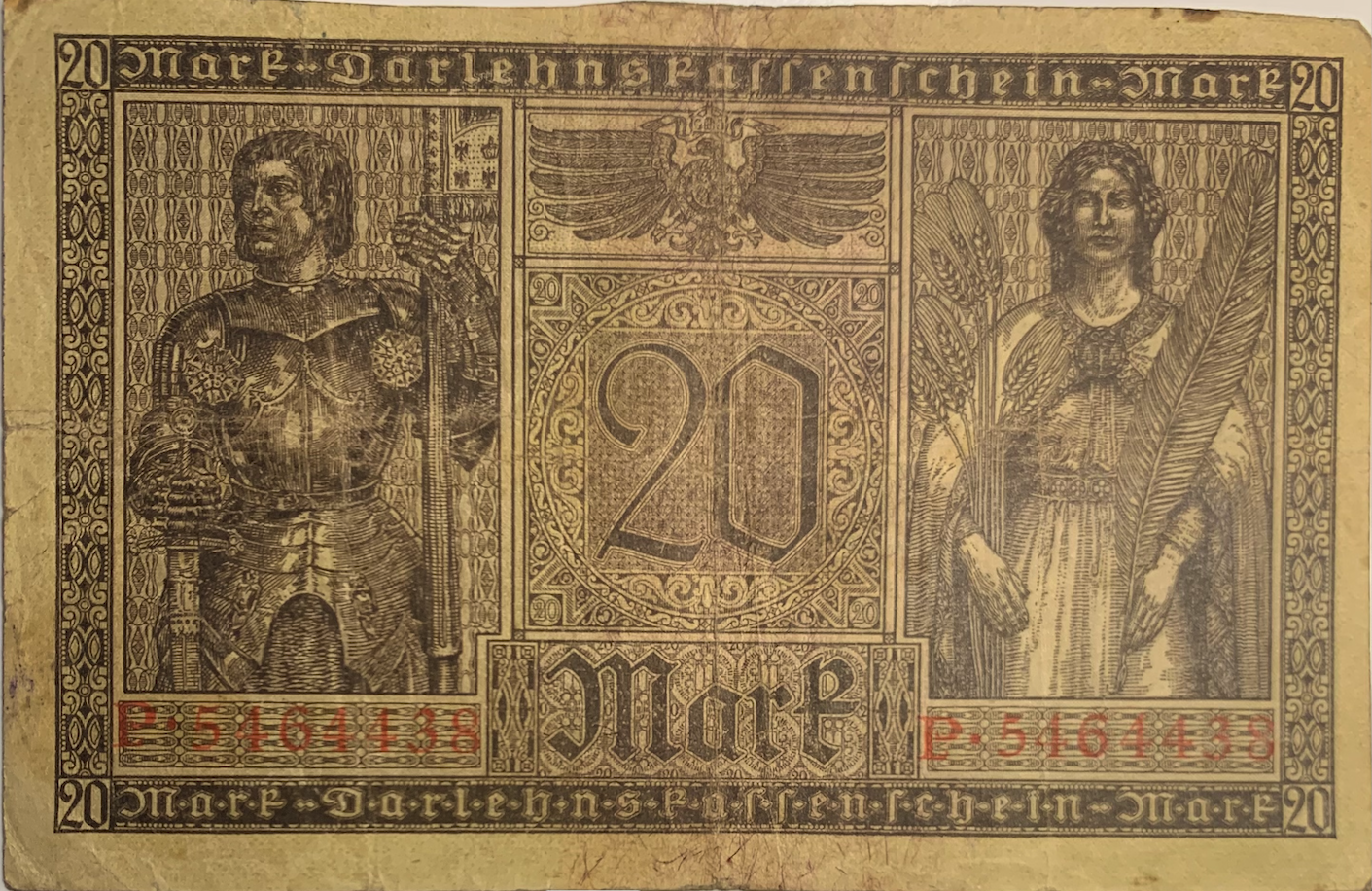 Vintage 1918 20 Mark Banknote - German Empire Currency