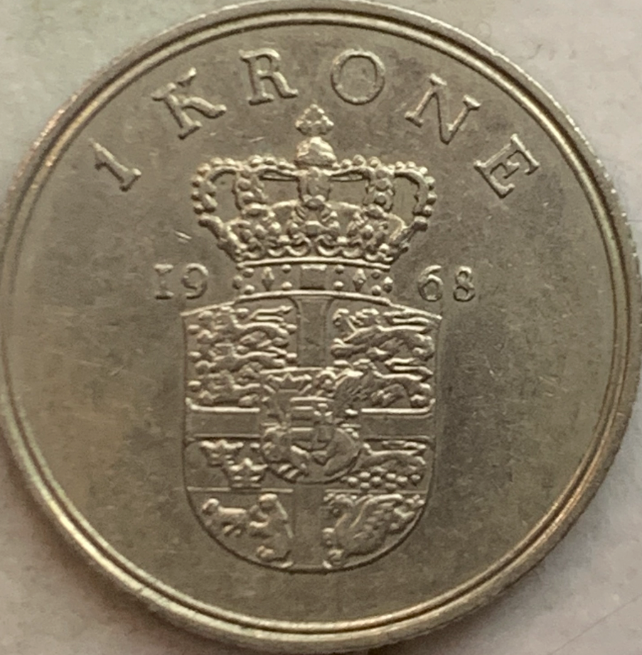 Rare Denmark 1 Krone Coin (1960-1972) - Frederick IX Era”