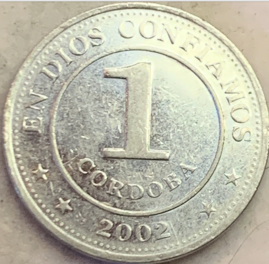 Rare 2002 Nicaragua 1 Cordoba - Reeded Edge Coin